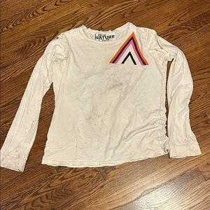 Freecity White Long Sleeve Shirt with Colorful Triangle Design medium